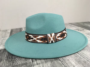 Tribal Band Panama Hat-Turquoise