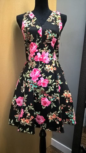 Blk Floral Dress w/Tie Back - Womens Dresses - Eva Rose - Bella Lu's Inc